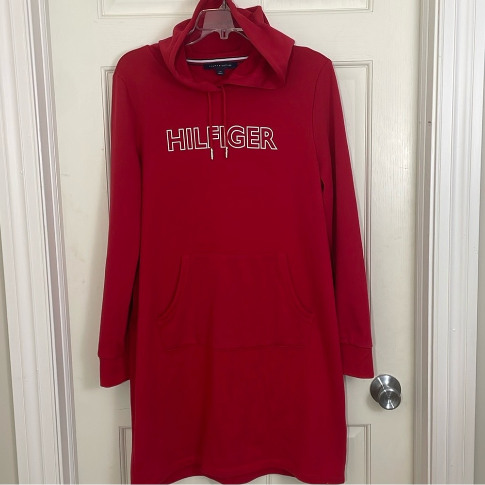 Tommy Hilfiger Red Midi Sweatshirt Dress Long Sleeves Great Condition Size Large